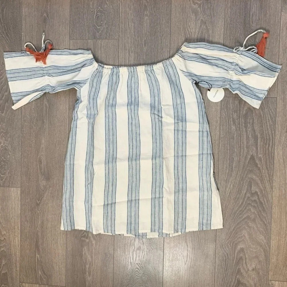 Revolve Tularosa Sara Mini Dress Chambray Striped Off The Shoulder Linen - Picture 2 of 16